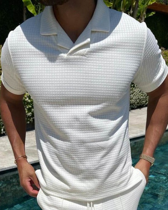 Men's white short sleeve polo shirt HE1402-02-04 Men's white short sleeve polo shirt HE1402-02-04