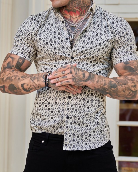 Men's slim fit short sleeve printed shirt HE1511-04-01 Men's slim fit short sleeve printed shirt HE1511-04-01
