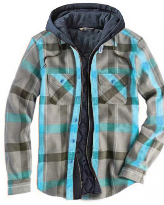 plaid hooded shirt jacket HF0613-05-01 plaid hooded shirt jacket HF0613-05-01