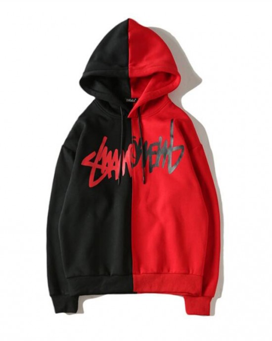 Trendy double color matching loose hoodie for men HF0115-04-04 Trendy double color matching loose hoodie for men HF0115-04-04