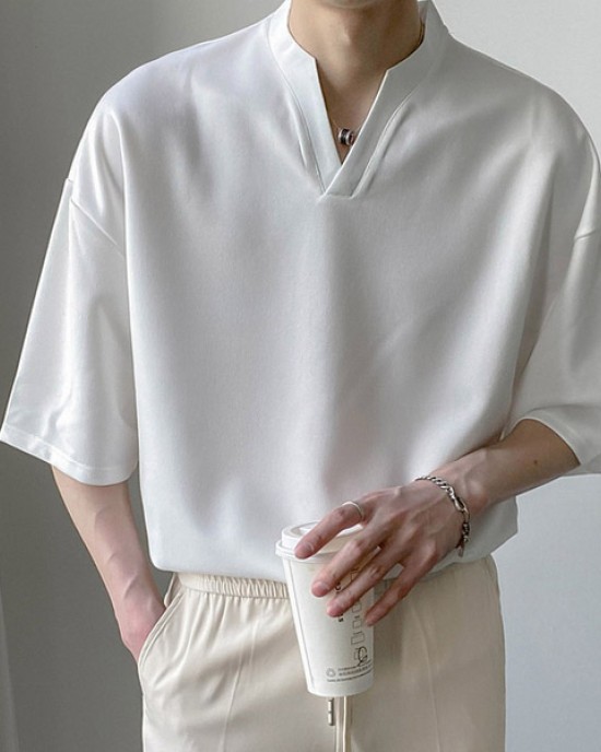 Fashionable V-neck sheer T-shirt HF2112-01-03 Fashionable V-neck sheer T-shirt HF2112-01-03