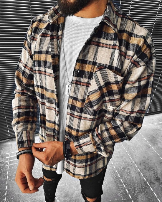 color block plaid print shirt HF1211-03-03 color block plaid print shirt HF1211-03-03
